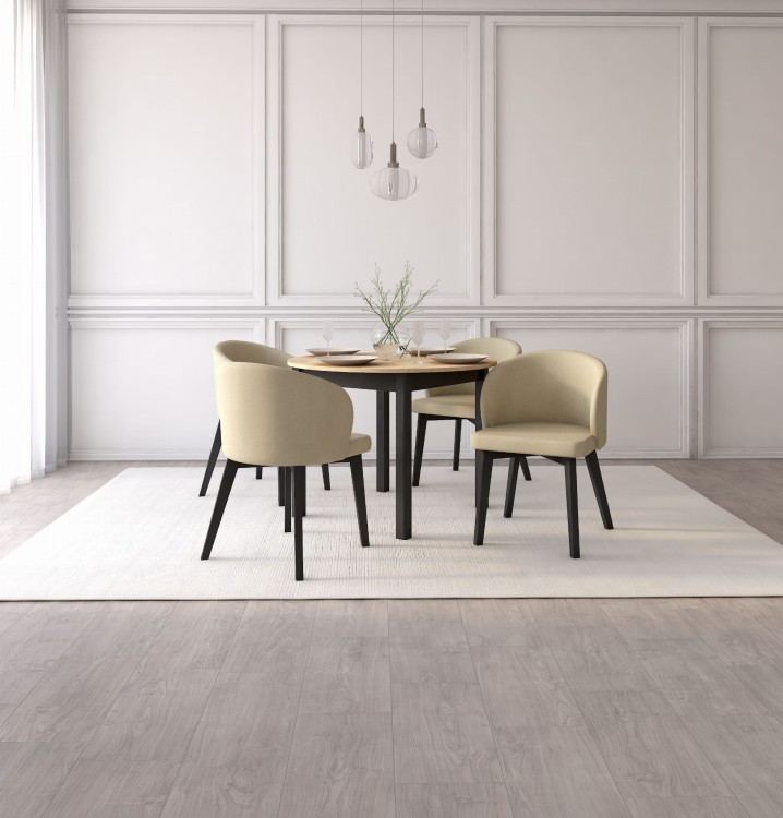 Zestaw stół i krzesła Flavio  5 kolor dąb artisan czarny tkanina kolor beżowy