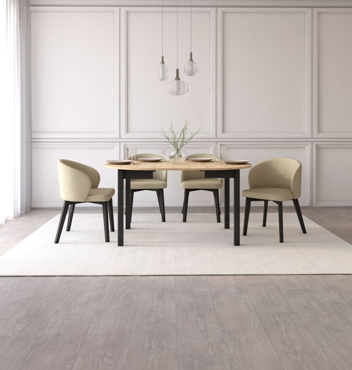 Zestaw stół i krzesła Flavio  5 kolor dąb artisan czarny tkanina kolor beżowy