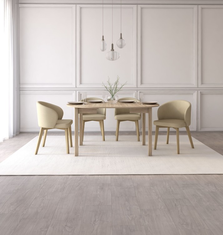 Zestaw stół i krzesła Flavio  5 kolor dąb sonoma tkanina kolor beżowy