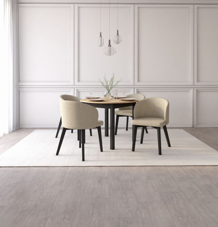 Zestaw stół i krzesła Flavio  5 kolor dąb artisan czarny tkanina w kolorze beżowym