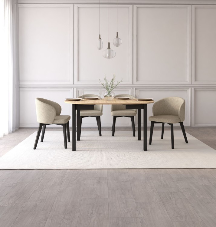 Zestaw stół i krzesła Flavio  5 kolor dąb artisan czarny tkanina w kolorze beżowym