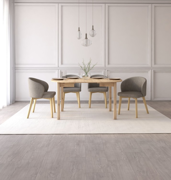 Zestaw stół i krzesła Flavio  5 kolor dąb artisan tkanina w kolorze szarym