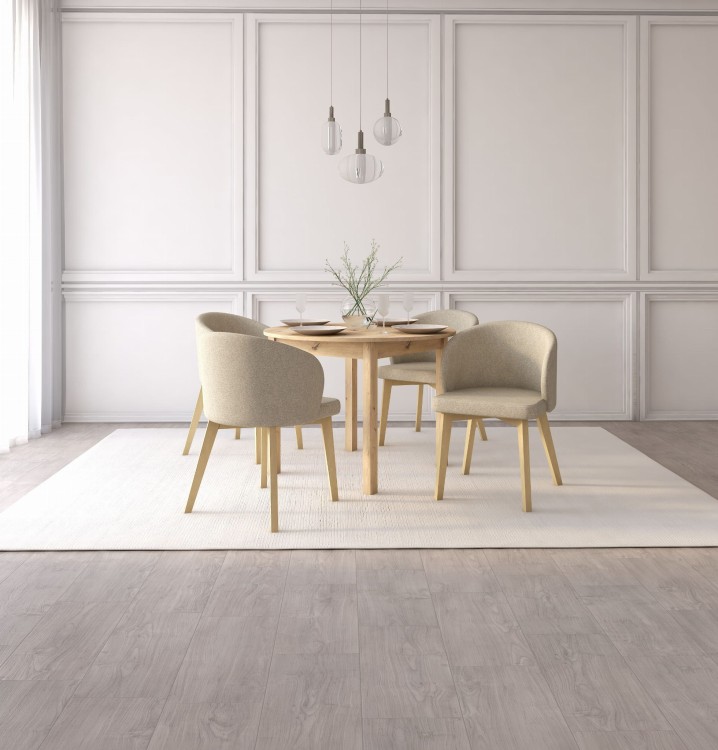 Zestaw stół i krzesła Flavio  5 kolor dąb artisan tkanina beżowa