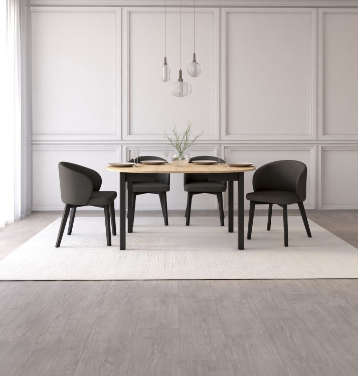 Zestaw stół i krzesła Flavio 5 kolor dąb artisan/ czarny tkanina grafitowa