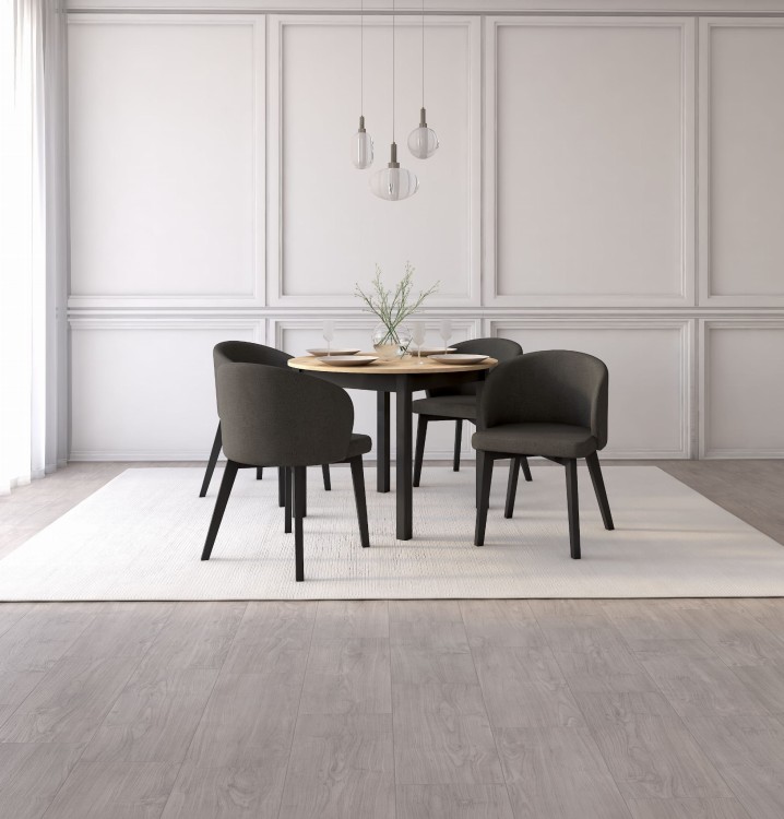 Zestaw stół i krzesła Flavio 5 kolor dąb artisan/ czarny tkanina grafitowa