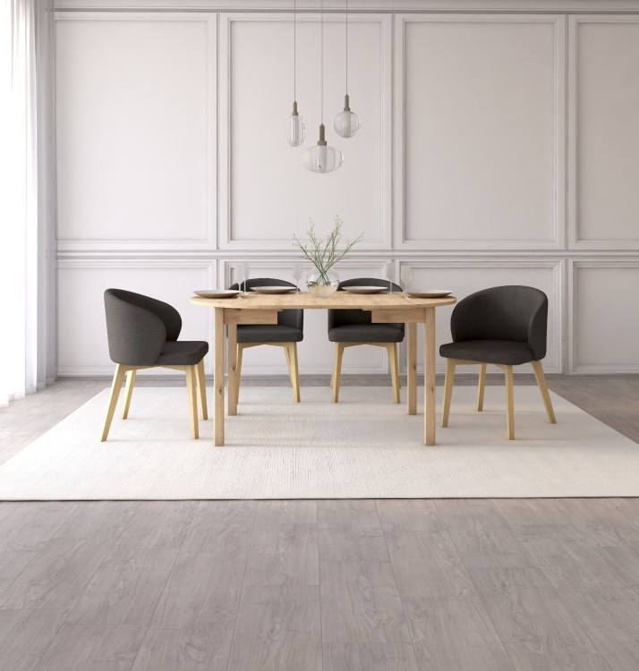 Zestaw stół i krzesła Flavio  5 kolor dąb artisan tkanina grafitowa