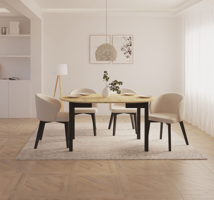 Zestaw stół i krzesła Flavio 5 kolor dąb artisan/ czarny tkanina jasny szary