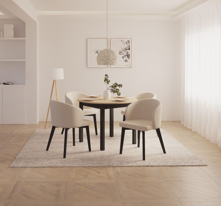 Zestaw stół i krzesła Flavio 5 kolor dąb artisan/ czarny tkanina jasny szary