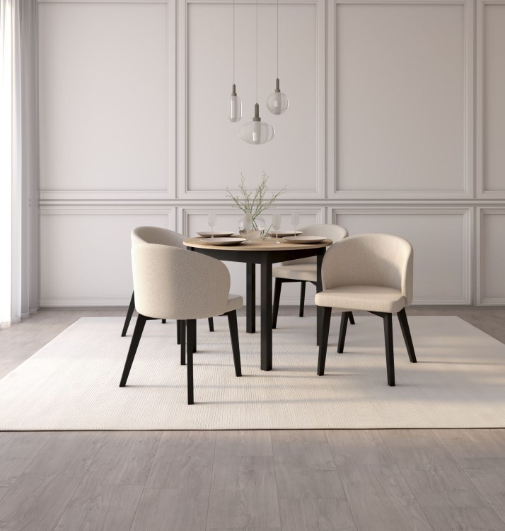 Zestaw stół i krzesła Flavio 5 kolor dąb artisan/ czarny tkanina jasny szary