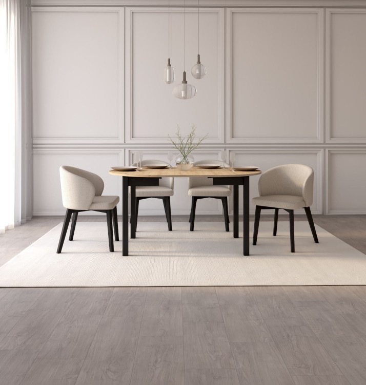 Zestaw stół i krzesła Flavio 5 kolor dąb artisan/ czarny tkanina jasny szary