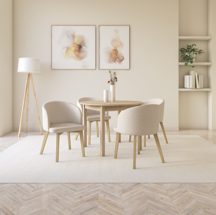 Zestaw stół i krzesła Flavio 2 kolor dąb sonoma tkanina  jasny szary