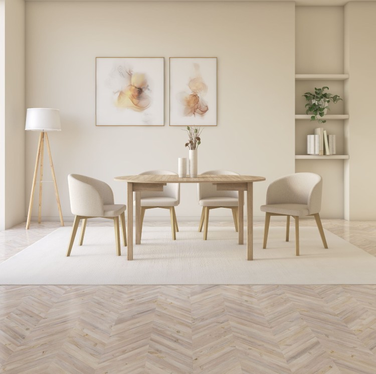 Zestaw stół i krzesła Flavio 2 kolor dąb sonoma tkanina  jasny szary