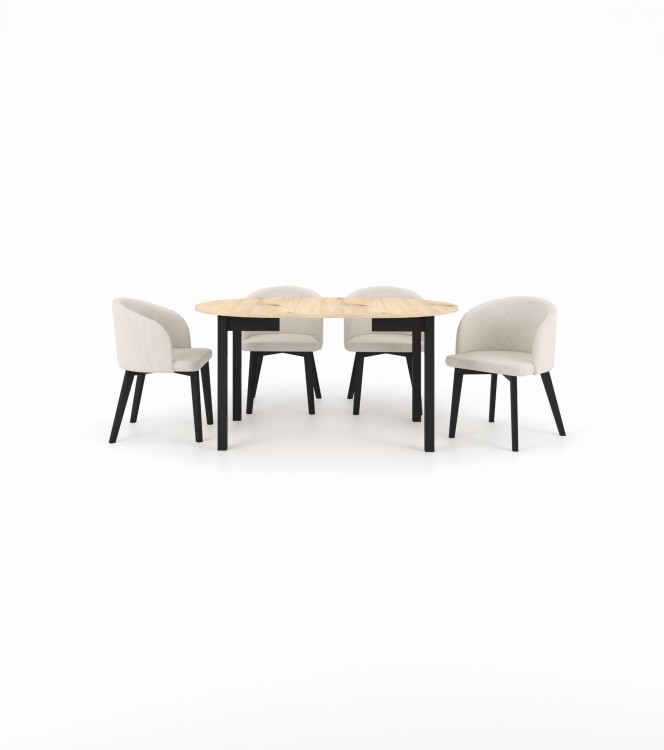 Zestaw stół i krzesła Flavio 2 kolor dąb artisan czarny tkanina  jasny szary