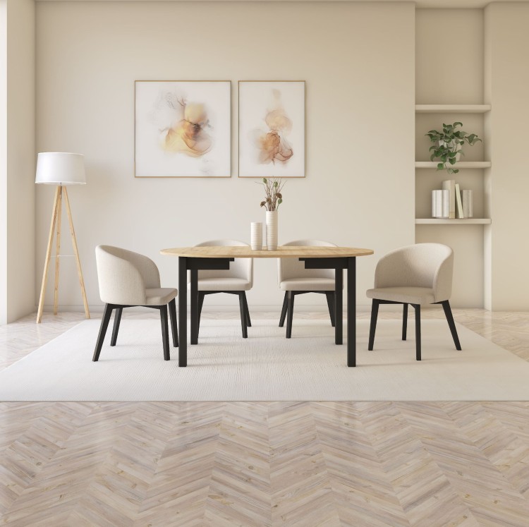 Zestaw stół i krzesła Flavio 2 kolor dąb artisan czarny tkanina  jasny szary