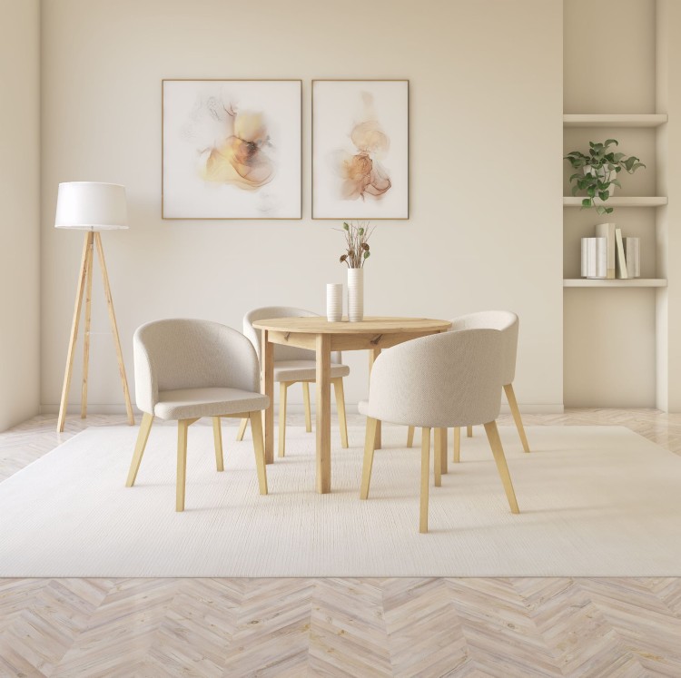 Zestaw stół i krzesła Flavio 2 kolor dąb artisan tkanina  jasny szary