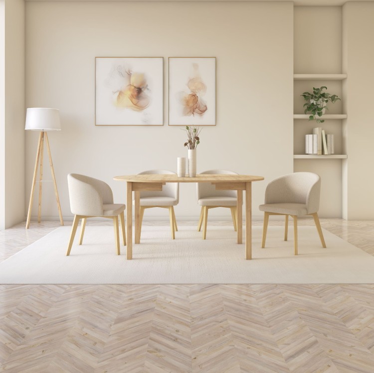 Zestaw stół i krzesła Flavio 2 kolor dąb artisan tkanina  jasny szary