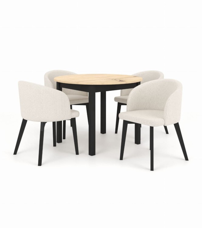 Zestaw stół i krzesła Flavio 2 kolor dąb artisan czarny tkanina  jasny szary