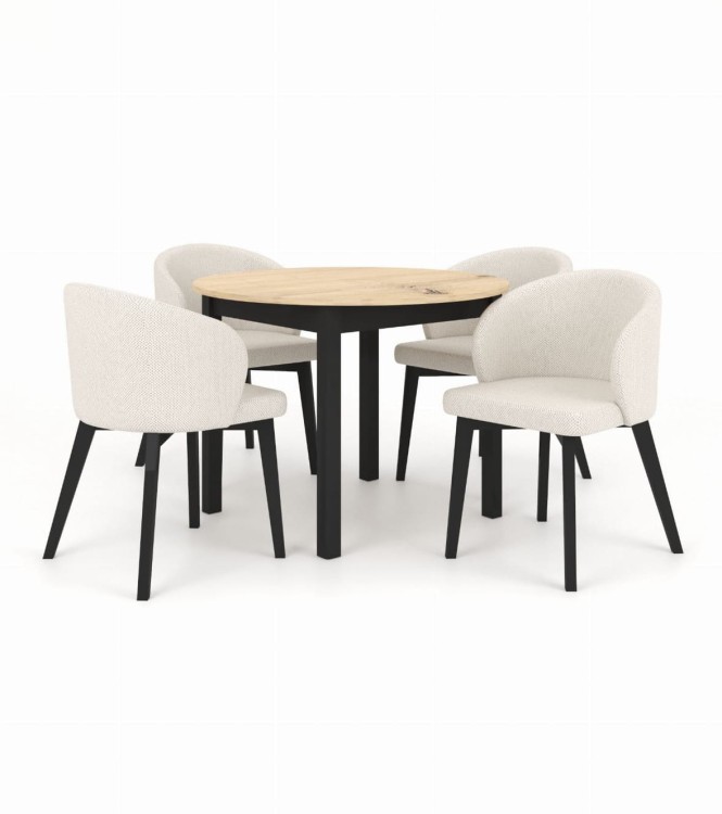 Zestaw stół i krzesła Flavio 5 kolor dąb artisan/ czarny tkanina jasny szary