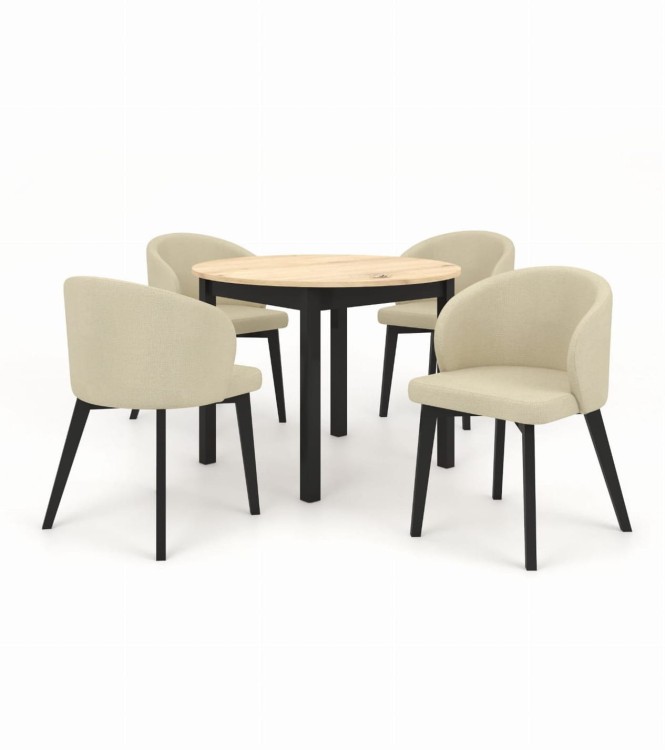 Zestaw stół i krzesła Flavio  5 kolor dąb artisan czarny tkanina kolor beżowy