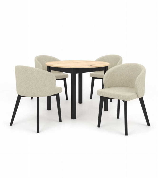 Zestaw stół i krzesła Flavio  5 kolor dąb artisan czarny tkanina w kolorze szarym