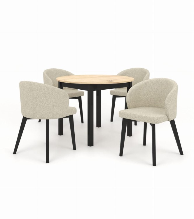 Zestaw stół i krzesła Flavio  5 kolor dąb artisan czarny tkanina w kolorze beżowym