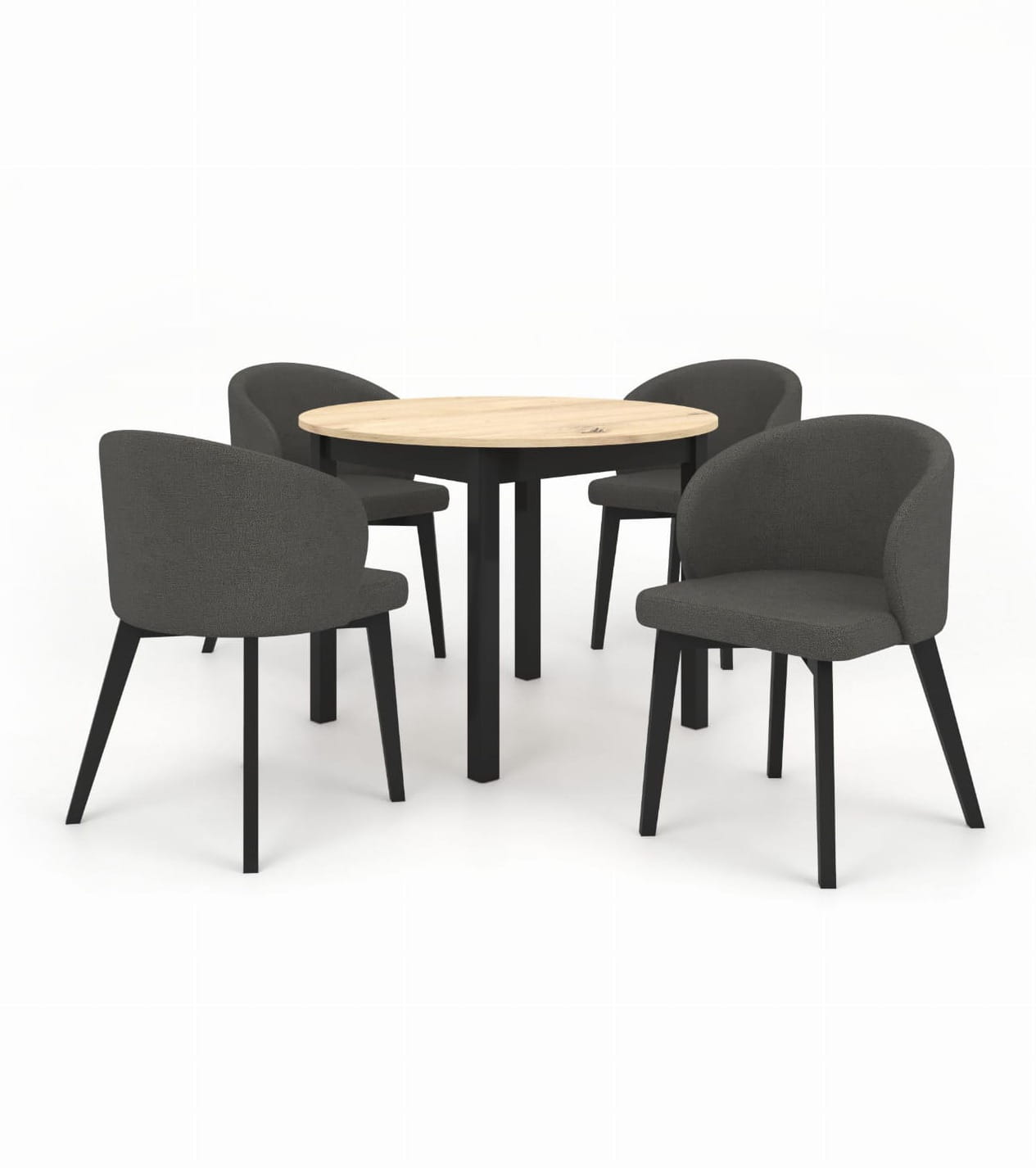 Zestaw stół i krzesła Flavio 5 kolor dąb artisan/ czarny tkanina grafitowa