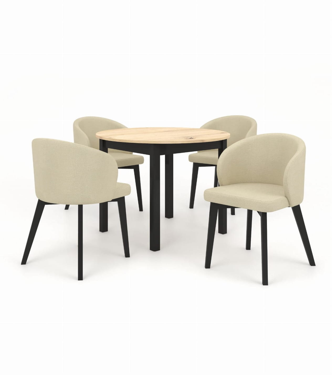 Zestaw stół i krzesła Flavio  5 kolor dąb artisan czarny tkanina kolor beżowy