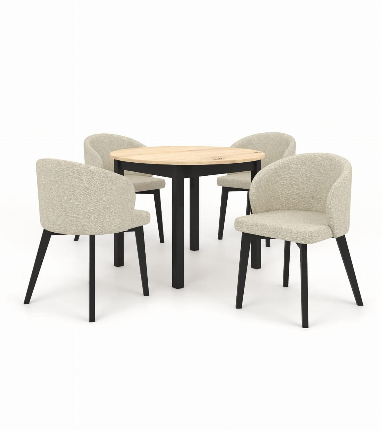 Zestaw stół i krzesła Flavio  5 kolor dąb artisan czarny tkanina w kolorze szarym