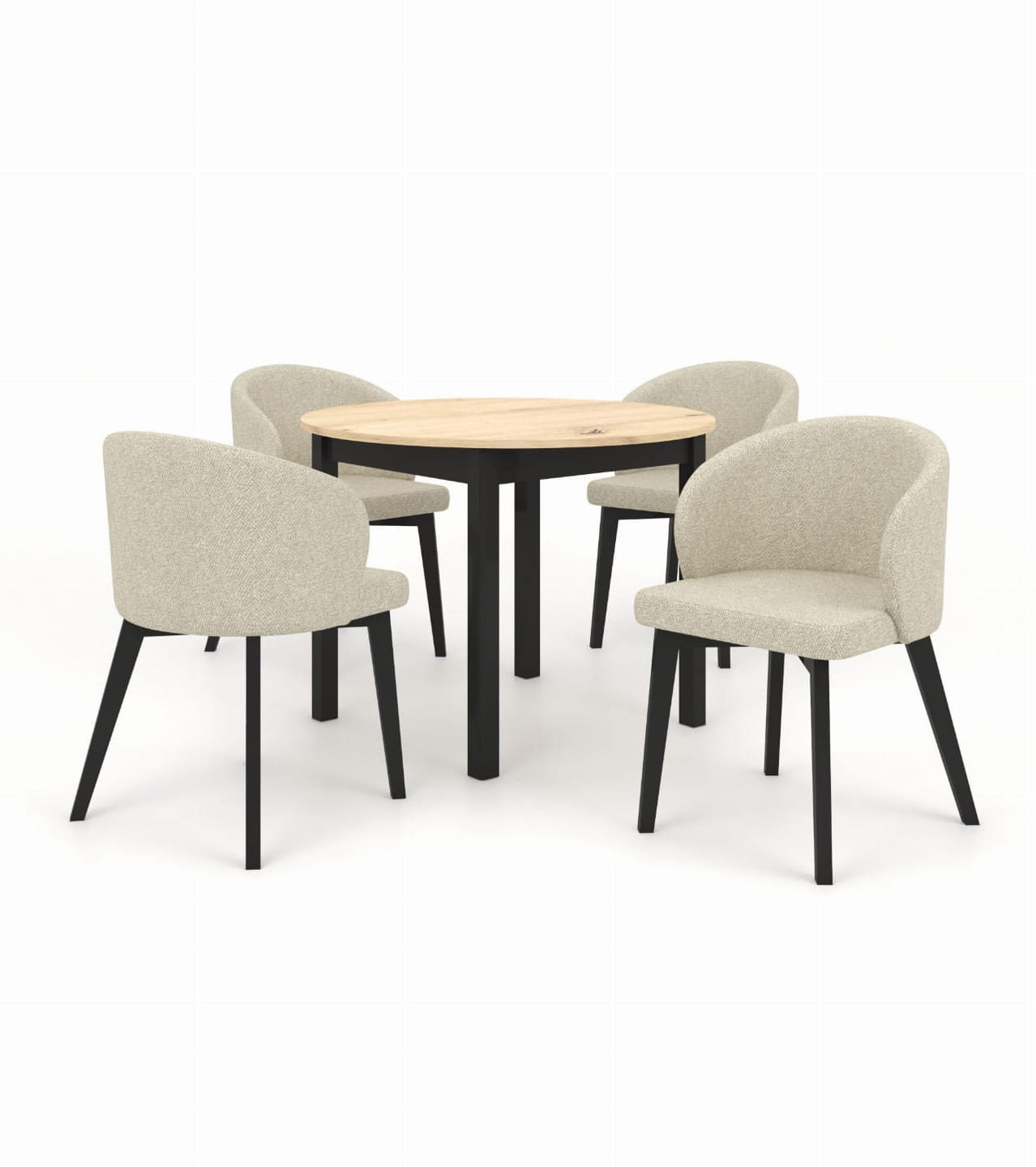 Zestaw stół i krzesła Flavio  5 kolor dąb artisan czarny tkanina w kolorze beżowym